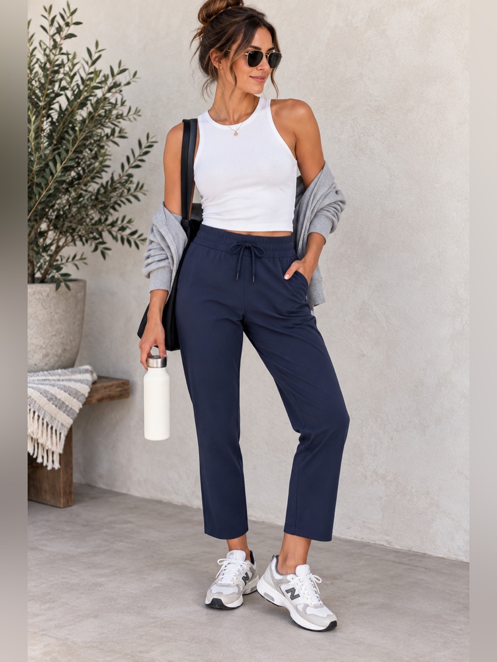 Athleta Metropolis Straight Leg Crop Navy Blue Athleisure Travel Pants